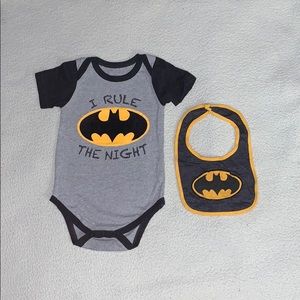 Batman infant onesie with matching bib